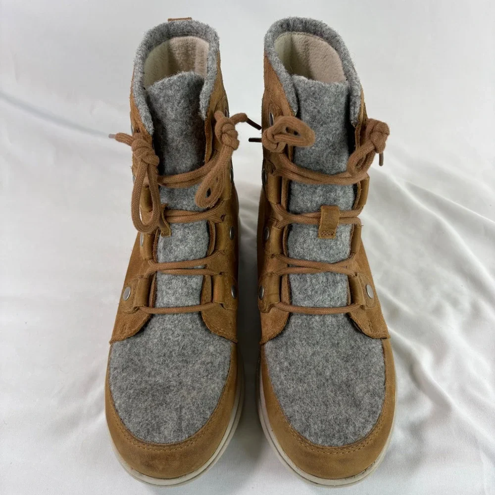 Sorel‎ Explorer Joan Boots Womens 7 Waterproof Winter Camel Brown Suede Wool